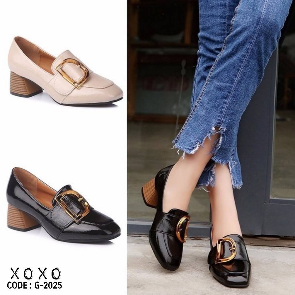 สินค้าพร้อมส่ง คัชชูสวม หน้ากว้าง ใส่สบาย สวยเก๋ ส้นไม้ มีส้นเล็กน้อย กำลังใส่สบาย วัสดุ PU ด้านบนติดอะไหล่ ทรงเหลี่ยม สวย แมทส์ชุดง่าย