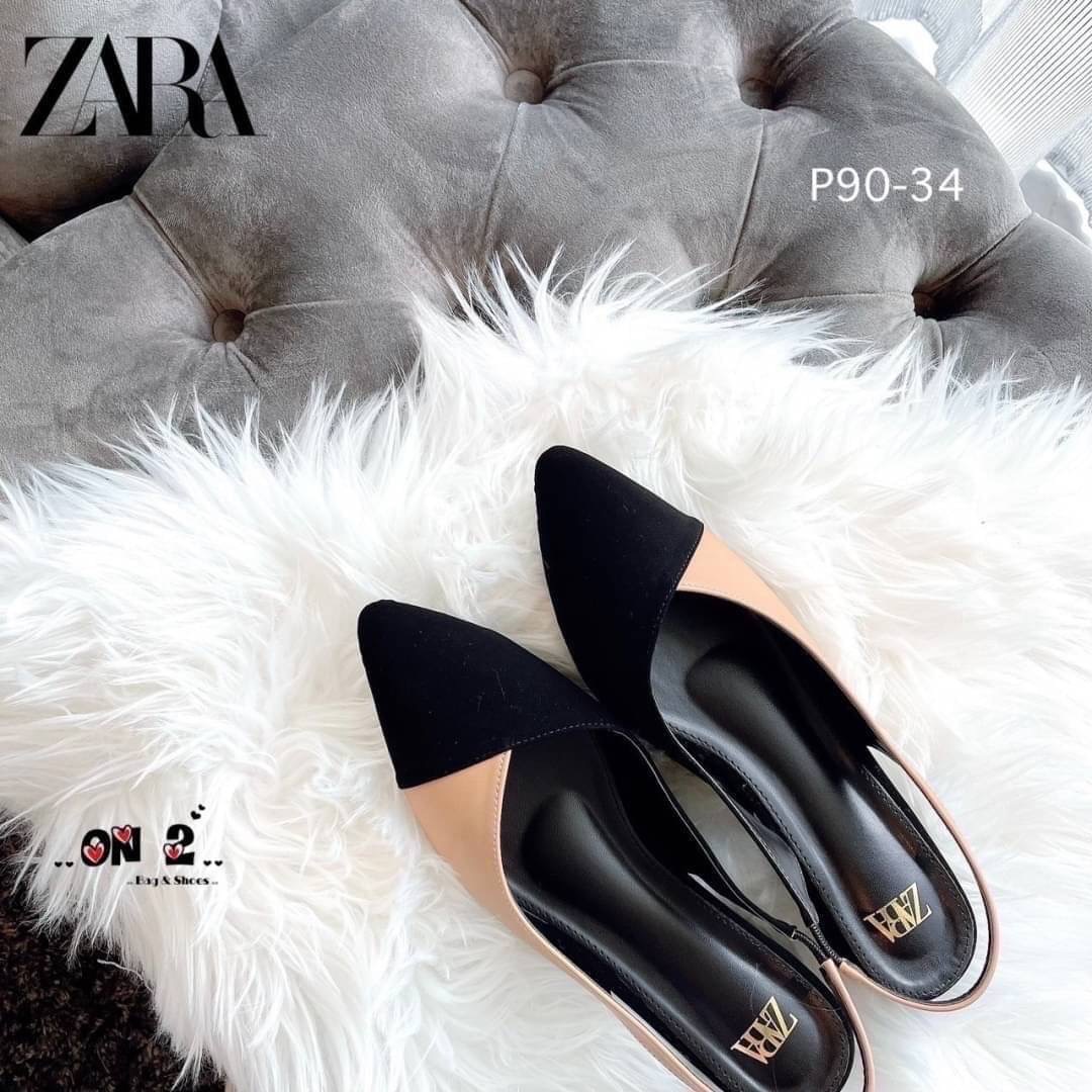 ZARA รองเท้าคัชชูหัวแหลมเปิดหลังสวมข้อเท้างานZARA ด้านหลังแบบยืดได้ สีสวยคลาสสิค ดำ-ขาว ดำ-ครีม ใส่แมทซ์กับชุดได้เยอะค่ะ