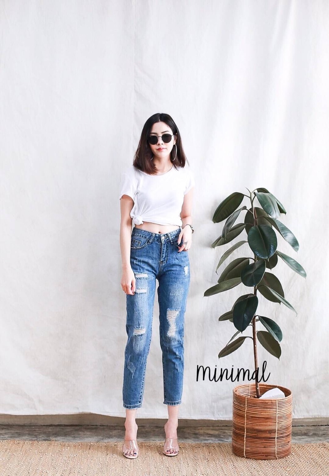 กางเกงแฟชั่น กางเกงยีนส์บอยเฟรนทรงขาเต่อ สียีนส์ฟอกเฟด แต่งขาดเซอร์สวยมาก