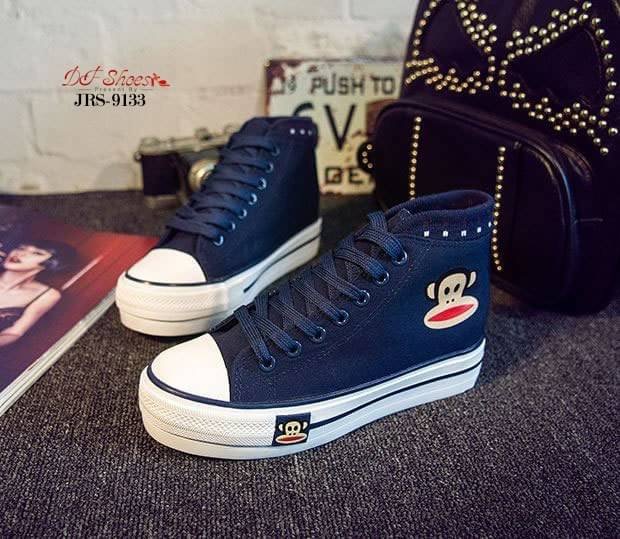 สินค้าพร้อมส่ง รองเท้าผ้าใบแพลตฟอร์มนำเข้า Style Paul Frank น่ารัก วัสดุผ้าแคนวาส ส้นหนัง PU พื้นรองเท้าพื้นยางไม่ลื่นจ้า เสริมส้นด้านใน สาวแนวสปอร์ตห้ามพลาดจ้า