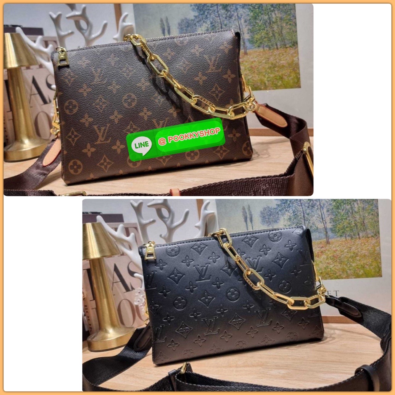 LV coussin pm bag 🔆 Details กระเป๋าสะพายกึ่งคลัชท์ สุดล้ำ ดีไซน์ใหม่ สีลิมิเต็ด ล่าสุดจากเคาน์เตอร์ duty free มาแรงมาก ด้วยความสวยปังตั้งแต่แรกเห็น มาพร้อมสาย 2 เส้น สวยลัคชูแบบสับๆ มีสายโซ่ที่มีดีเทลละเอียดไม่ซ้ำ และสายสปอร์ตครอสบอดี้ ที่จะคล้องไ