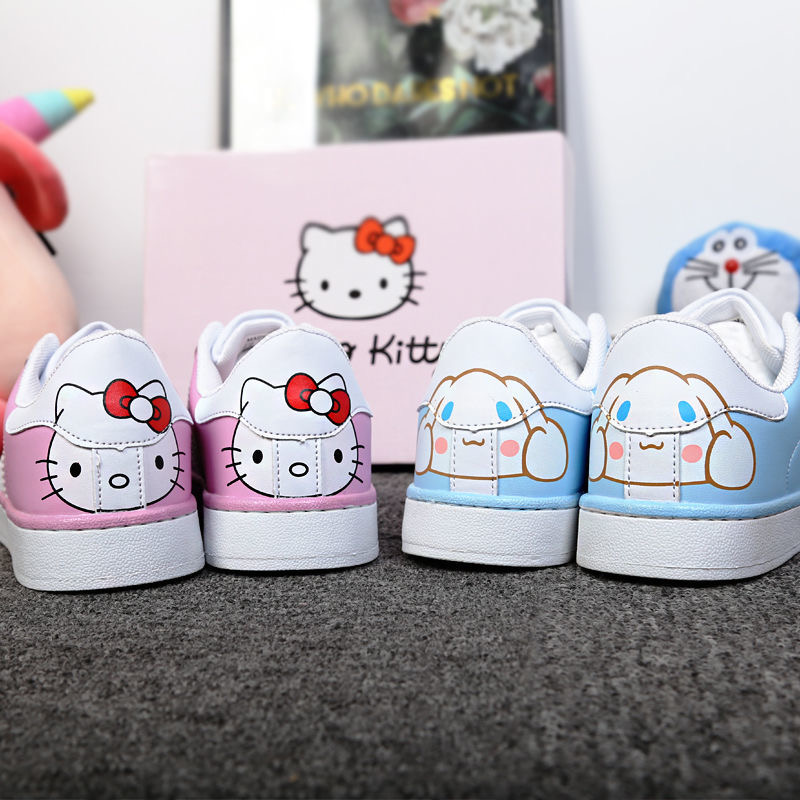 รองเท้าผ้าใบหนังหุ้มข้อ สกรีนลายน่ารัก พื้นนิ่ม ใส่สบาย