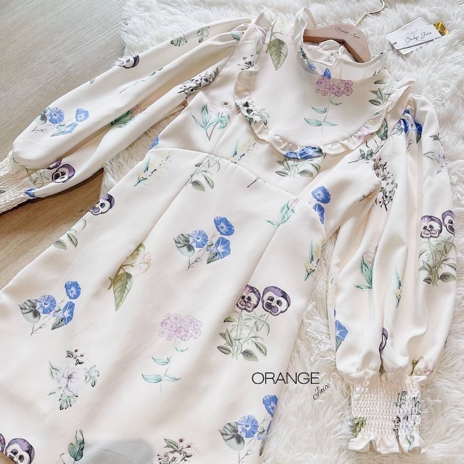 NEW ARRIVALS By Orange Juice Dress เดรสสั้นพิมลาย แต่งระบาย