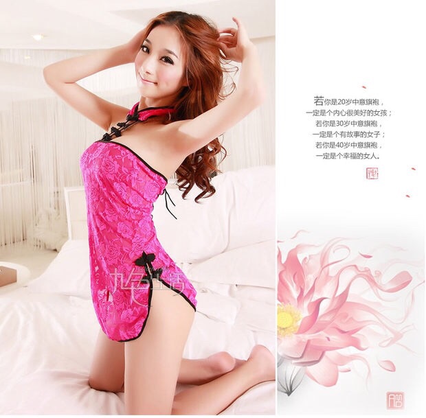 ชุดเซ็กซี่ ชุดซีทรู ลูกไม้ เกาะอกสีชมพูสด แต่งกระดุมจีน สไตล์กี่เพ้า สาวหมวยอินเตอร์ เนื้อผ้าลูกไม้นุ่ม ใส่สบาย +G string เข้าชุดคะ