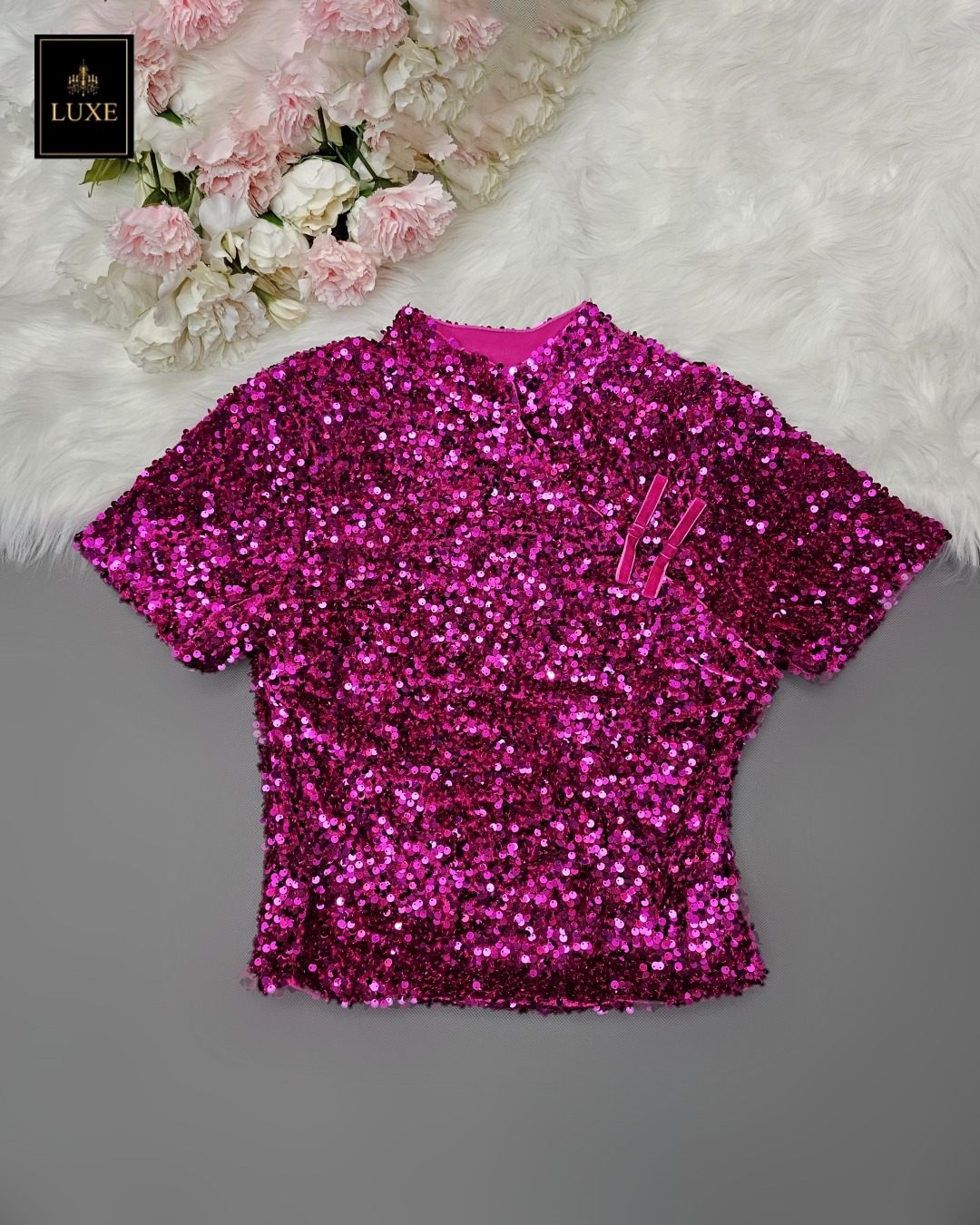 เสื้อแฟชั่น เสื้อกี่เพ้าแขนสั้น ผ้ากำมะหยี่ปักเลื่อมวิบวับ เนื้อนุ่มยืดหยุ่น มีซับในเต็มตัว