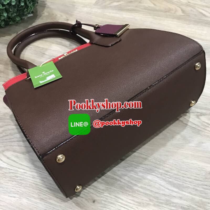 พร้อมส่งรุ่นหายาก! Kate Spade New York Women's Cameron Street Candace Satchel (Apple jelly / Merlot / Mahogany) กระเป๋าถือหรือสะพายหนัง Saffiano สวยอยู่ทรงสไตล์ PRADA รุ่นนี้โดดเด่นที่สี Multicolor สุดชิค ด้านหน้าประดับโลโก้แบรนด์อะไหล่ทอง พร้อมสายสะ