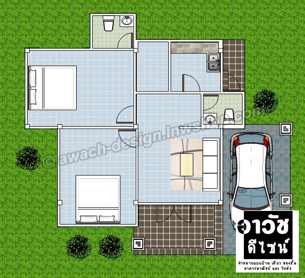B104 แบบบ้านชั้นเดียว 2 ห้องนอน