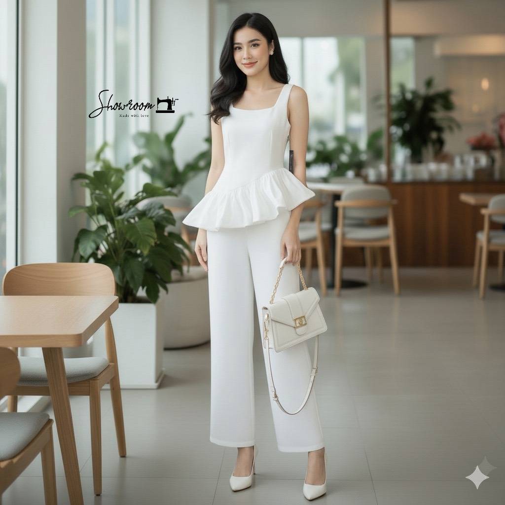 ชุดเซทแฟชั่น ตัวเสื้อชายตัดต่อระบายดูเก๋มาก กางเกงขายาวทรงสวย ใช้ผ้าอย่างดีในการตัดเย็บ