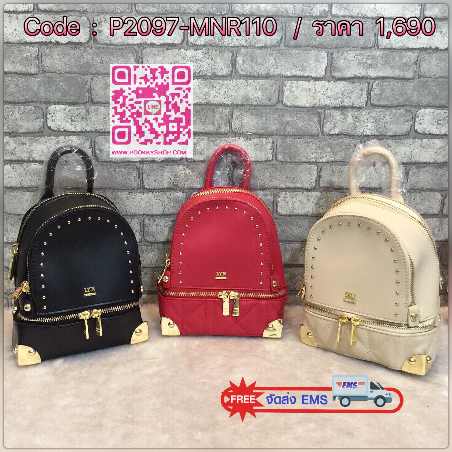 เป้ LYN EVITA BACKPACK กระเป๋าสะพายหลัง ยี่ห้อ LYN แท้ รุ่นใหม่ชนชอป 2017 กระเป๋าเป้ขนาดกะทัดรัด วัสดุหนังPU มุมกระเป๋าทั้ง4มุมและฐานด้านล่าง มีโลหะและหมุดสีทองทั้งสีด้าน ทำให้ตั้งอยู่ทรงได้ง่ายขึ้น หัวซิปปั้มโลโก้ทุกจุด มีช่องซิป2ช่องใหญ่ ยังมีด้านหน้าแต