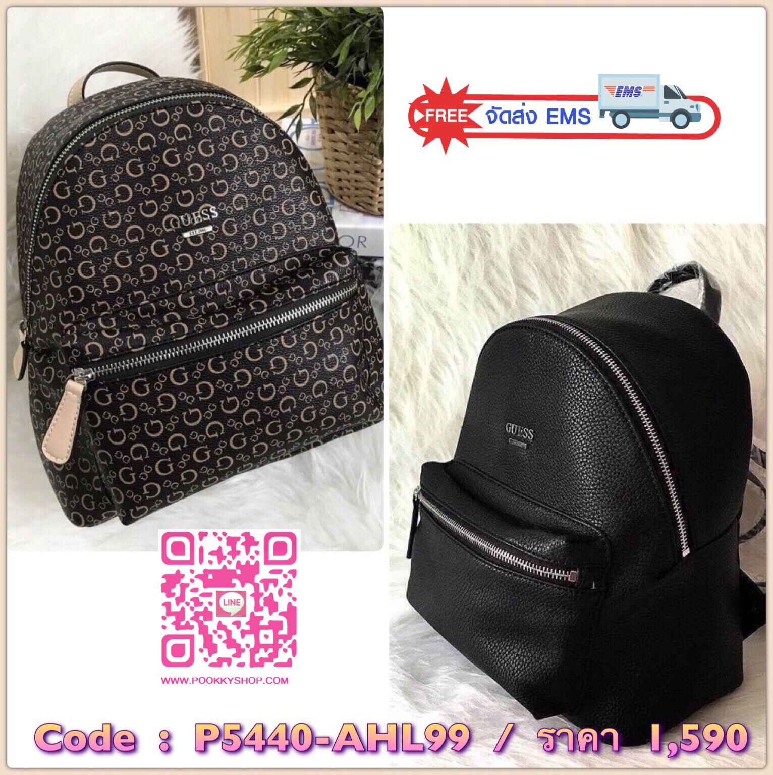 Don't Miss! GUESS WOMAN'S FACTORY BACKPACK กระเป๋าเป้ขนาดกำลังดีวัสดุหนังแกะสังเคราะห์นิ่มสวยน้ำหนักเบา มีหูหิ้วเเละสายสะพายหลังเลื่อนปรับได้ ด้านหน้ามีโลโก้และช่องซิป เปิดปิดด้วยซิปสะดวกใช้ ภายในกว้างใส่เอกสาร ipad ของใช้ได้เยอะ จะสะพายไปเรียนไ