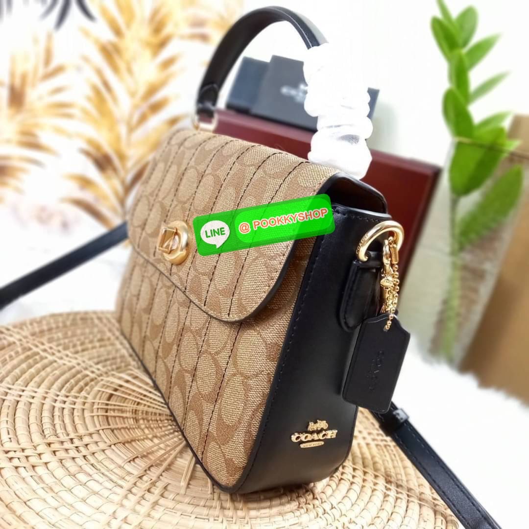 NEW IN💥>>รุ่นหายากก็มา แย่งกันแทบไม่ทัน🌺🌈//>>COACH MARLIE TOP HANDLE SATCHEL IN SIGNATURE CANVAS WITH QUILTING(COACH C5645) 🌺กระเป๋าถือ สะพาย วัสดุหนังแคนวาส ตัดขอบดีเทลด้วยหนังแท้ ขึ้นทรงสวยมากๆ //มีสายสะพายยาว