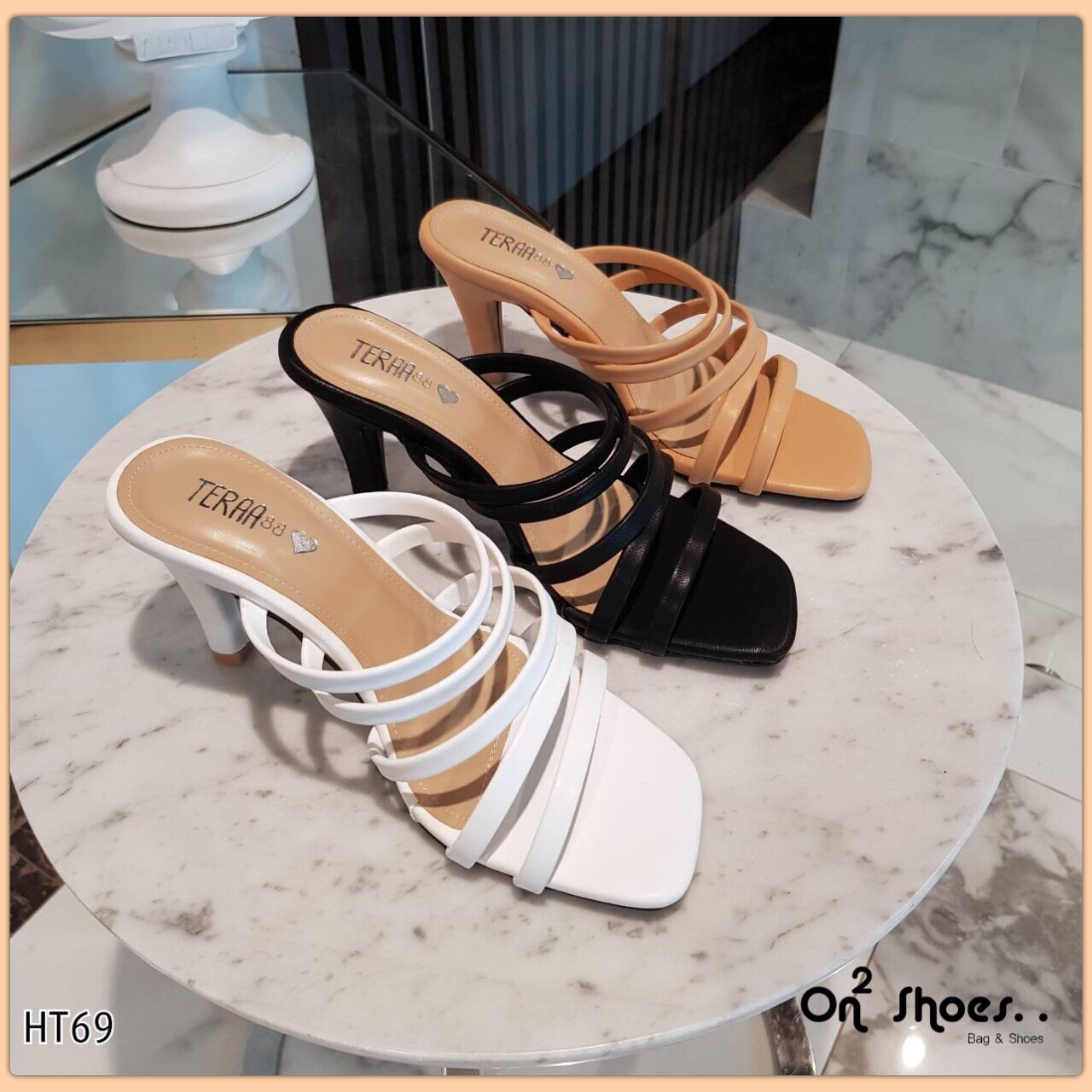 ส้นสูงแต่งสายคาดหนัง5เส้นสวยหรูดูคุณหนูคุณนายมากคะ หนังPu นิ่มใส่สบายทรงนี้ให้ลุคเซ็กซี่หน่อยๆ อย่าปล่อยให้พลาดนะคะรอบนี้