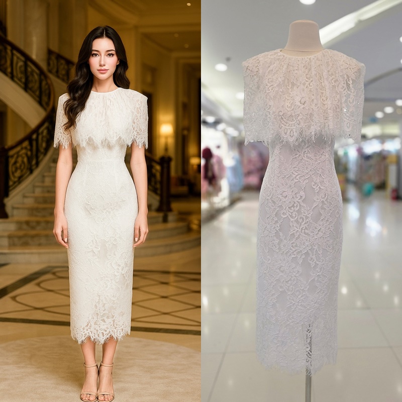 เดรสแฟชั่น เดรสเสื้อคอกลมแขนกุด กระโปรงทรงเข้ารูป