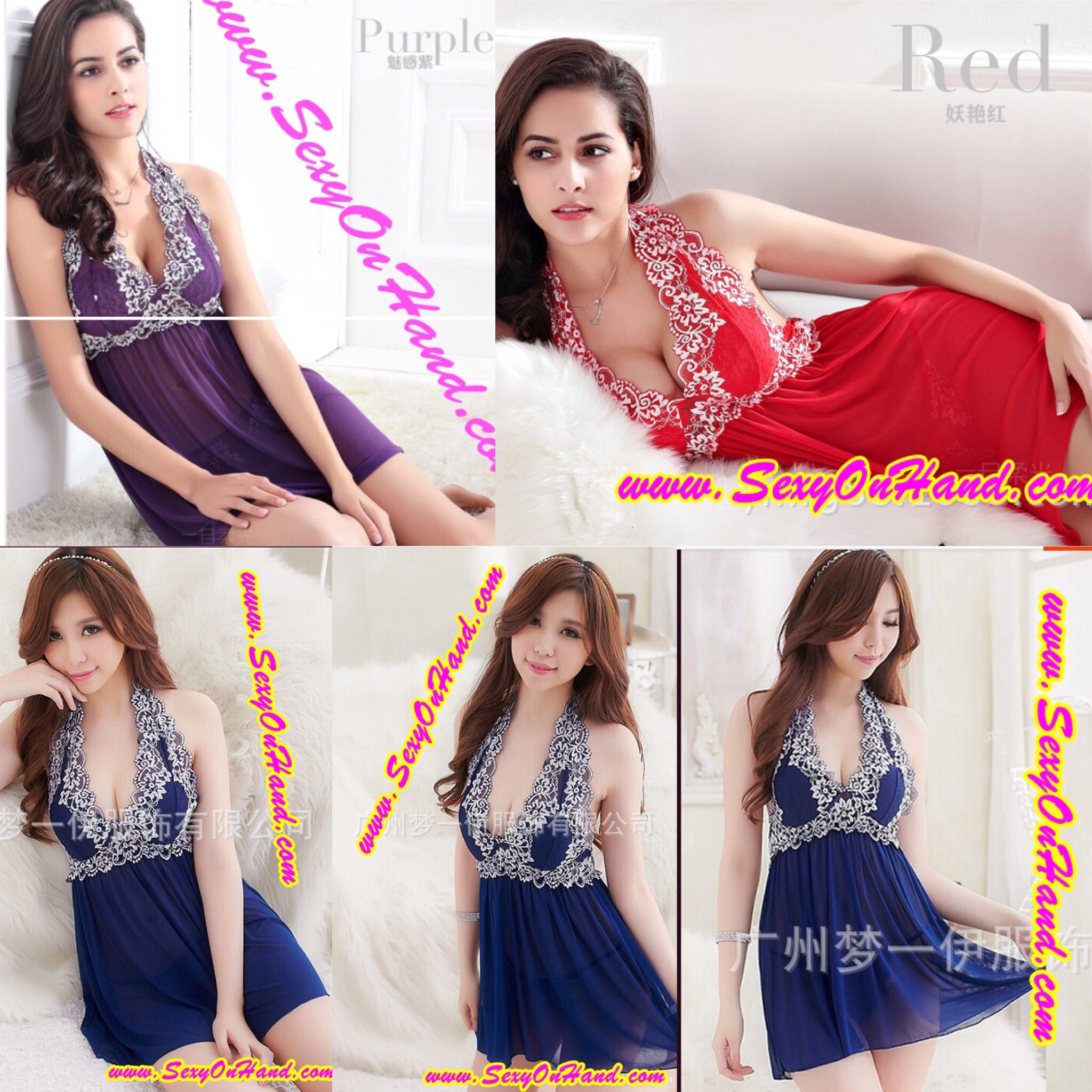 ชุดนอนคล้องคอ ซีทรู สีน้ำเงินเข้ม แต่งลูกไม้ขาว เนื้อผ้าเกรดพรีเมี่ยม สวยหรู ทิ้งตัว มากๆคะ +G-string แต่งลูกไม้เข้าชุด