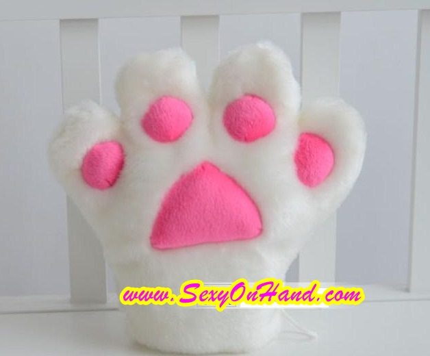 ถุงมือ แมวเหมียว สีขาว ถุงมือคอสเพลย์ ถุงมือแมว ใส่ได้ทั้งเด็กและผู้ใหญ่ Size 22x26cm