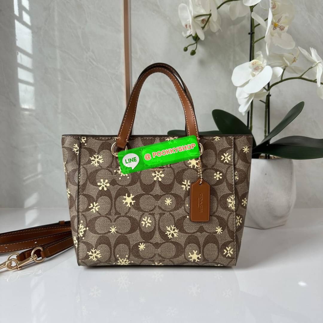Coach Alice Satchel In Signature Canvas With Snowflake Print (CF378) 👜คอลเลคชั่นใหม่ต้อนรับเทศกาลที่ใกล้ถึงนี้ ลวดลายหิมะ ดีไซต์สวย เรียบหรู สะพายได้ทุกโอกาส วัสดุหนังแคสวาน หูจับและสายหนังแท้ เปิดปิดด้วยซิป ภายในกระเป๋าช่องโล่ง ใส่ของได้เยอะ มีช่