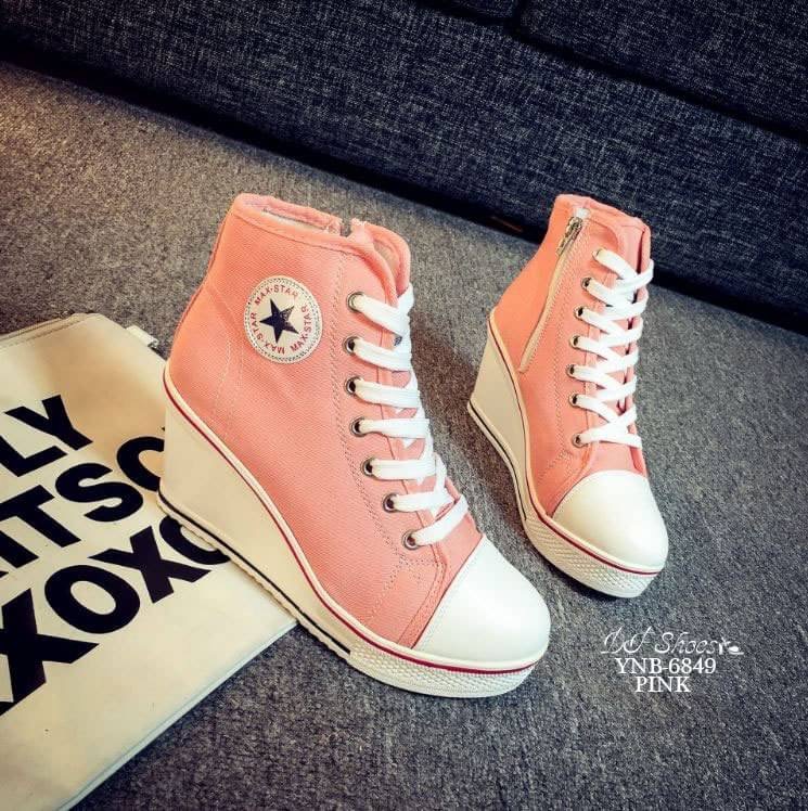 แบบใหม่พร้อมส่ง รองเท้าผ้าใบหุ้มข้อนำเข้าเสริมส้น Style Converse วัสดุผ้าแคนวาส ส้นPU มีซิปด้านข้างใส่ง่าย ทรงสวยฮิตขนาดนี้ รีบจองกันนะคะสาวๆ