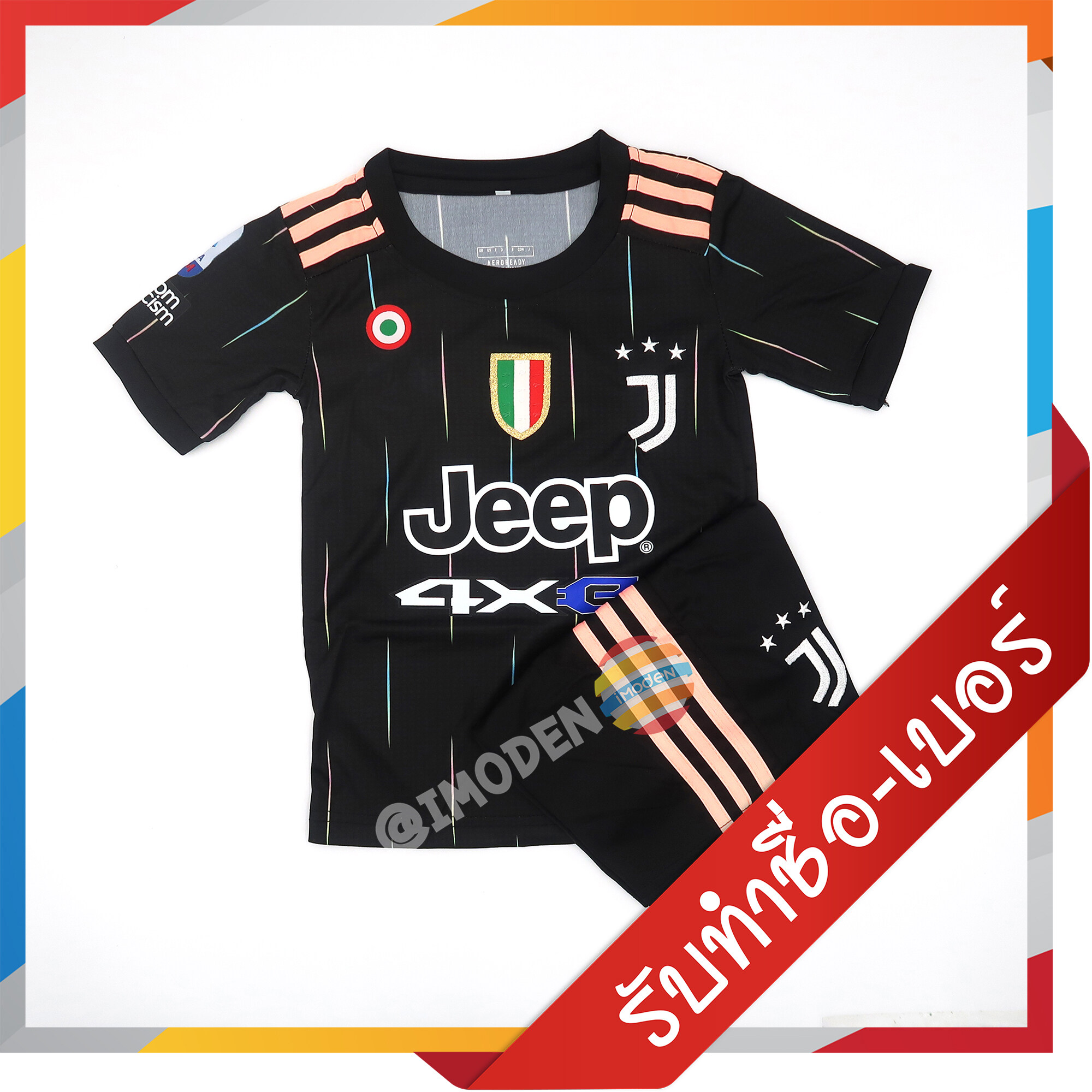 ⚡มาใหม่ ชุดฟุตบอล IMODEN เสื้อบอล เด็ก ได้ทั้งชุด แขนสั้น ยูเว่ สีดำ JUV3222