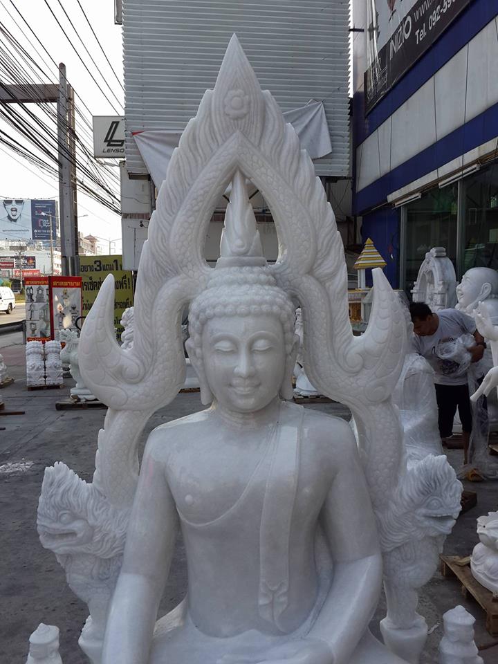 พระพุทธรูปหินอ่อน หน้าตัก 110 cm สูง 200 cm ลึก 80 cm