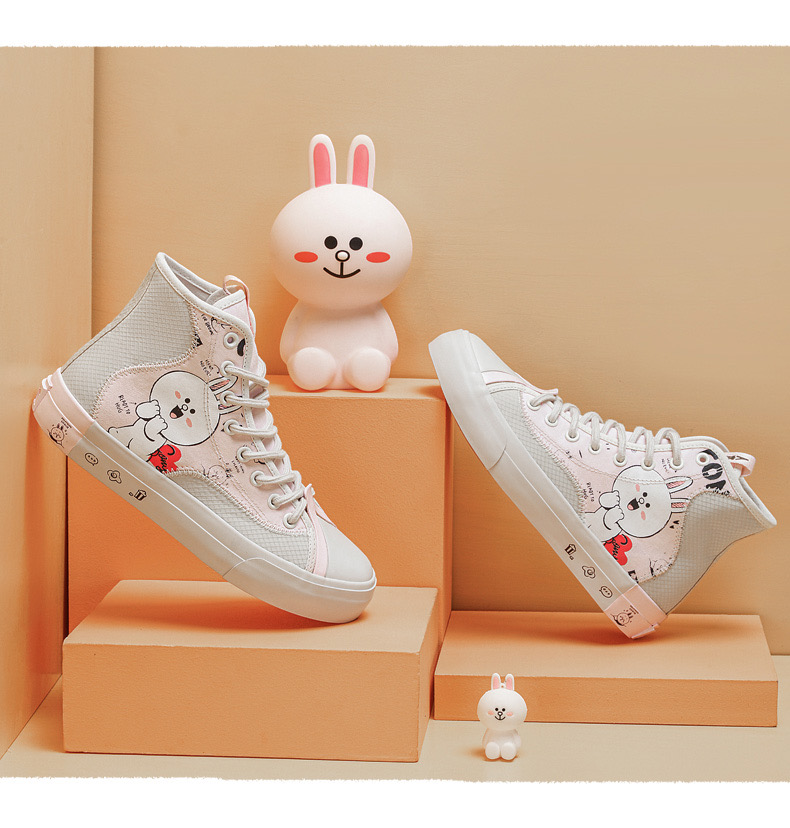 Line Friends รองเท้าผ้าใบหุ้มข้อ พื้นยาง สกรีนลายหมีบราวน์ โคนี่ น่ารัก พื้นนิ่มใส่สบาย