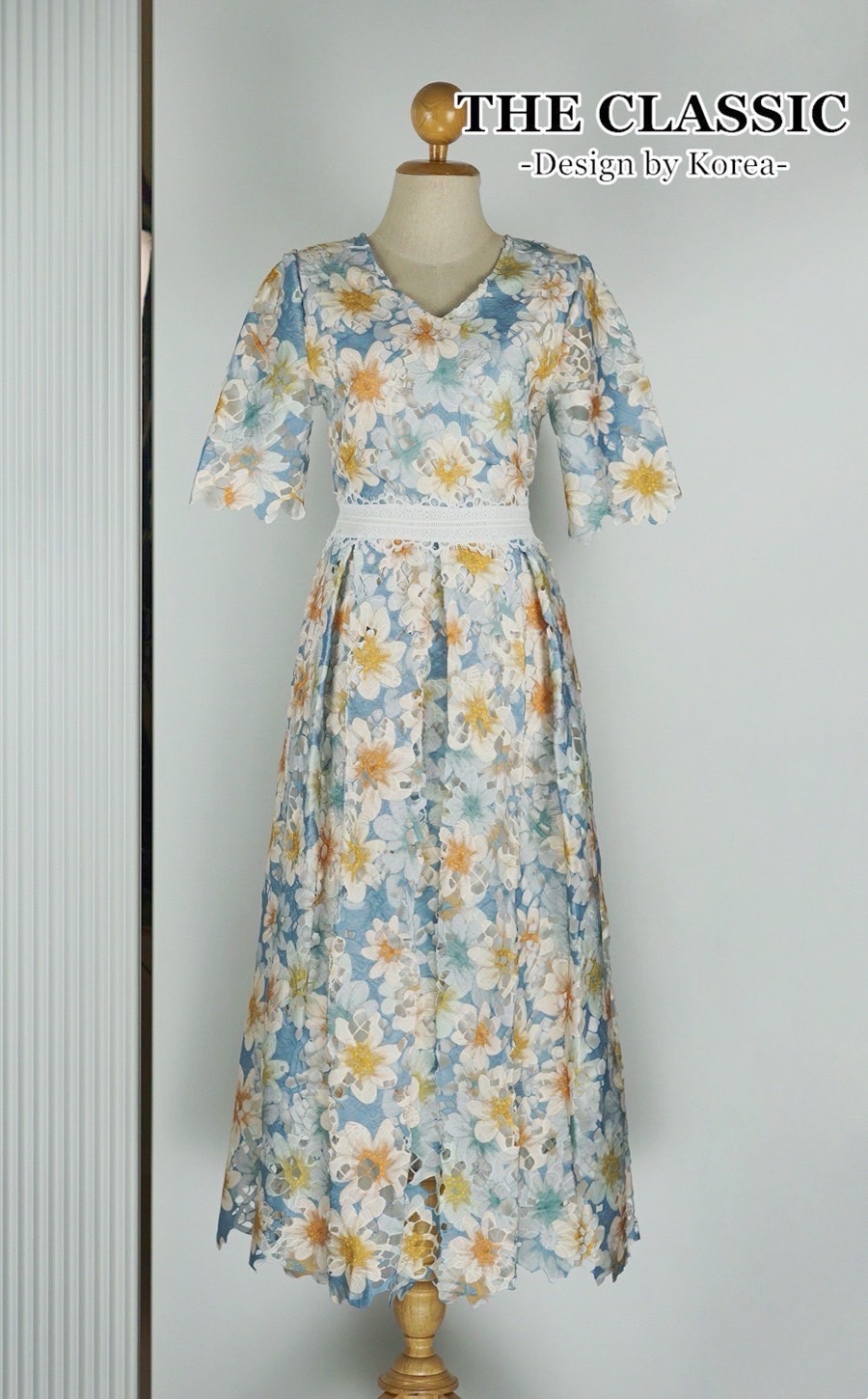 เดรสแฟชั่น เดรสยาวลายดอกไม้ ใช้ผ้าลูกไม้เนื้อหนาอย่างดี