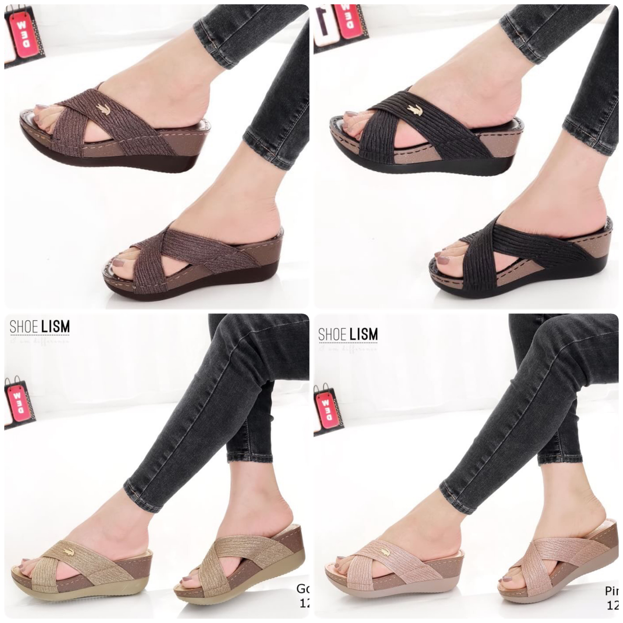 พร้อมส่ง รองเท้าส้นเตารีดหน้าไขว้ สไตล์ลำลองแบบสวมหนังกลิตเตอร์ นิ่มแบบสวมไขว้