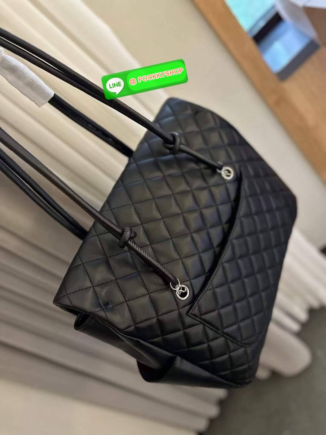 CHANEL Black Lambskin Leather Cambon Handbag Limited Edition White CC Logo RARE