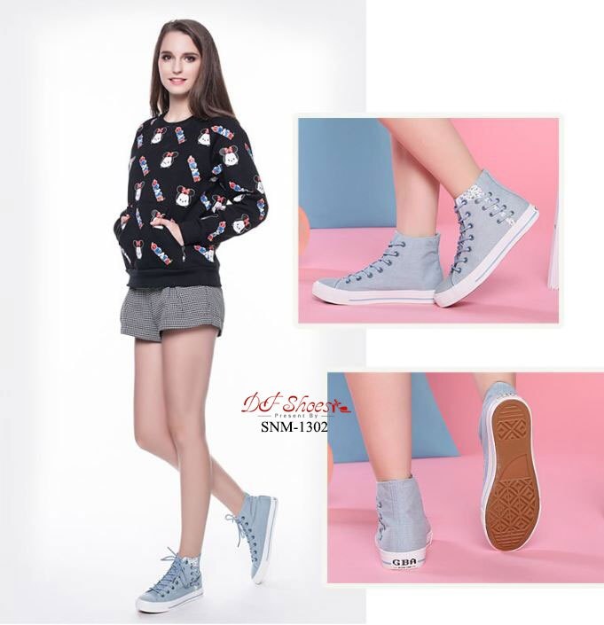 แบบใหม่พร้อมส่ง SNM-1302 รองเท้าผ้าใบแฟชั่นหุ้มข้อนำเข้า วินเทจสไตล์เกาหลี วัสดุผ้าแคนวาสอย่างดี คุณภาพดี แมทกับชุดง่าย ทรงสวยฮิตขนาดนี้ รีบจองกันนะคะสาวๆ
