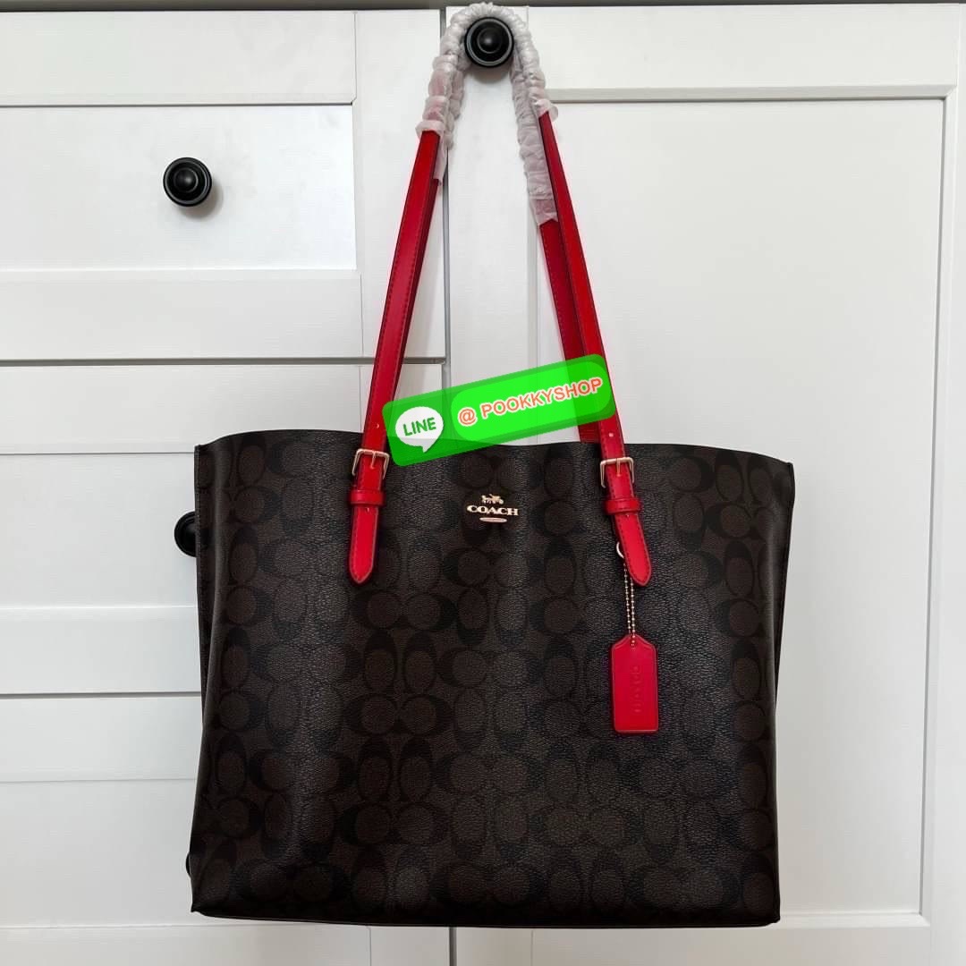 Coach MOLLIE TOTE IN SIGNATURE CANVAS (COACH 1665) กระเป๋าหนังใบเคลือบซิกเนเจอร์และหนังเรียบ ภายในกระเป๋ามัลติฟังก์ชั่น ปิดด้วยซิป ซับในผ้า หูหิ้วพร้อมหูหิ้ว 10 1/4" ช่องเปิดด้านข้าง