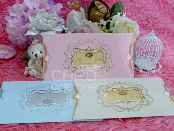 การ์ดแต่งงาน การ์ดเรียบหรู คลาสิค แนวนอน แบบสอด