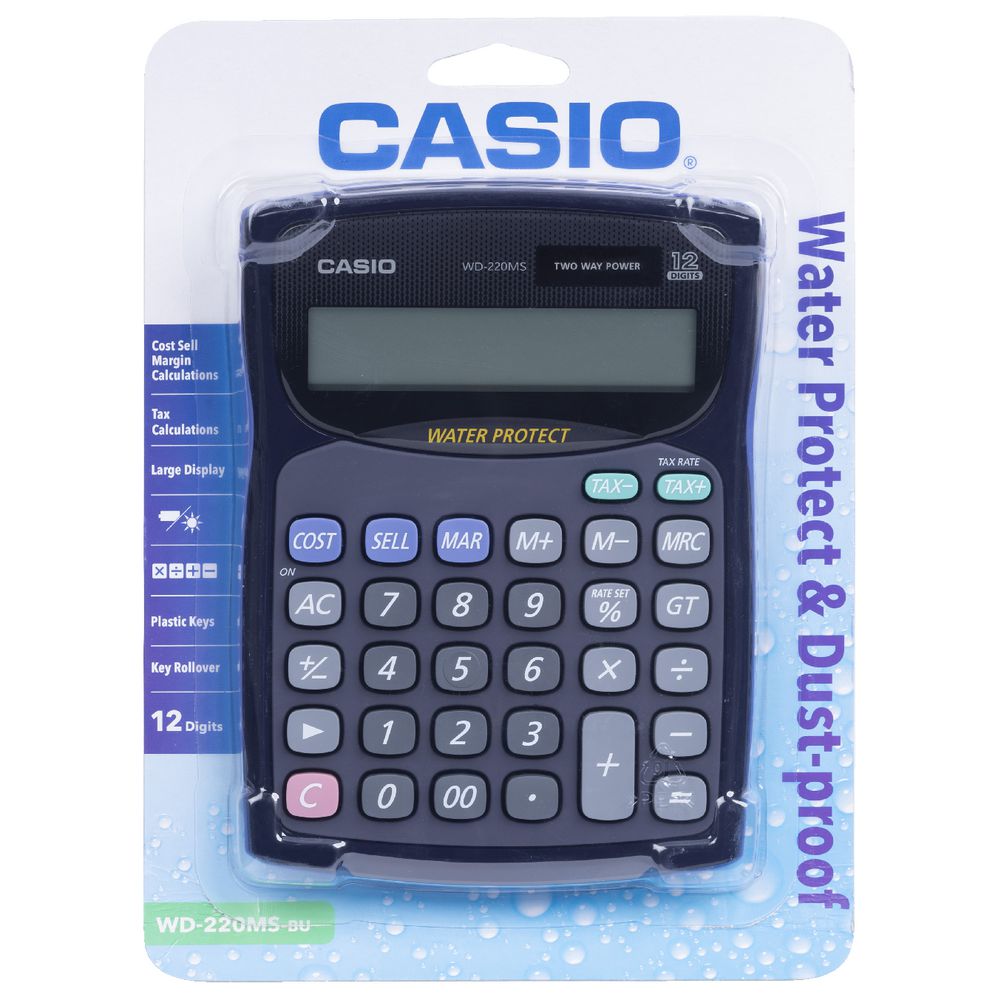 เครื่องคิดเลขตั้งโต๊ะ 12 หลัก Casio # WD-220MS (สีน้ำเงิน)