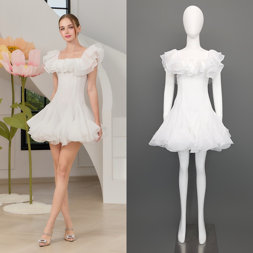 เดรสแฟชั่น เดรสกระโปรงสั้น เสื้อคอกว้าง ใส่เปิดไหล่ได้