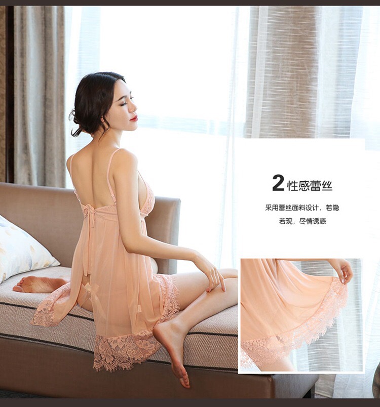 ชุดนอน เดรสซีทรู สีพีช แต่งลูกไม้ซีทรู เนื้อผ้าสวย ทิ้งตัว คุณหนูมากๆคะ