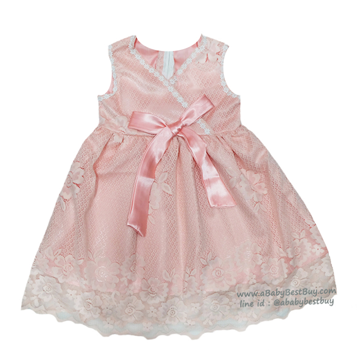 ( Size2-3-4)ชุดเดรสราตรีแขนกุดสีชมพู เด็กผู้หญิง สุดน่ารัก ใส่สบาย (สำหรับเด็กอายุ 2-4 ปี)