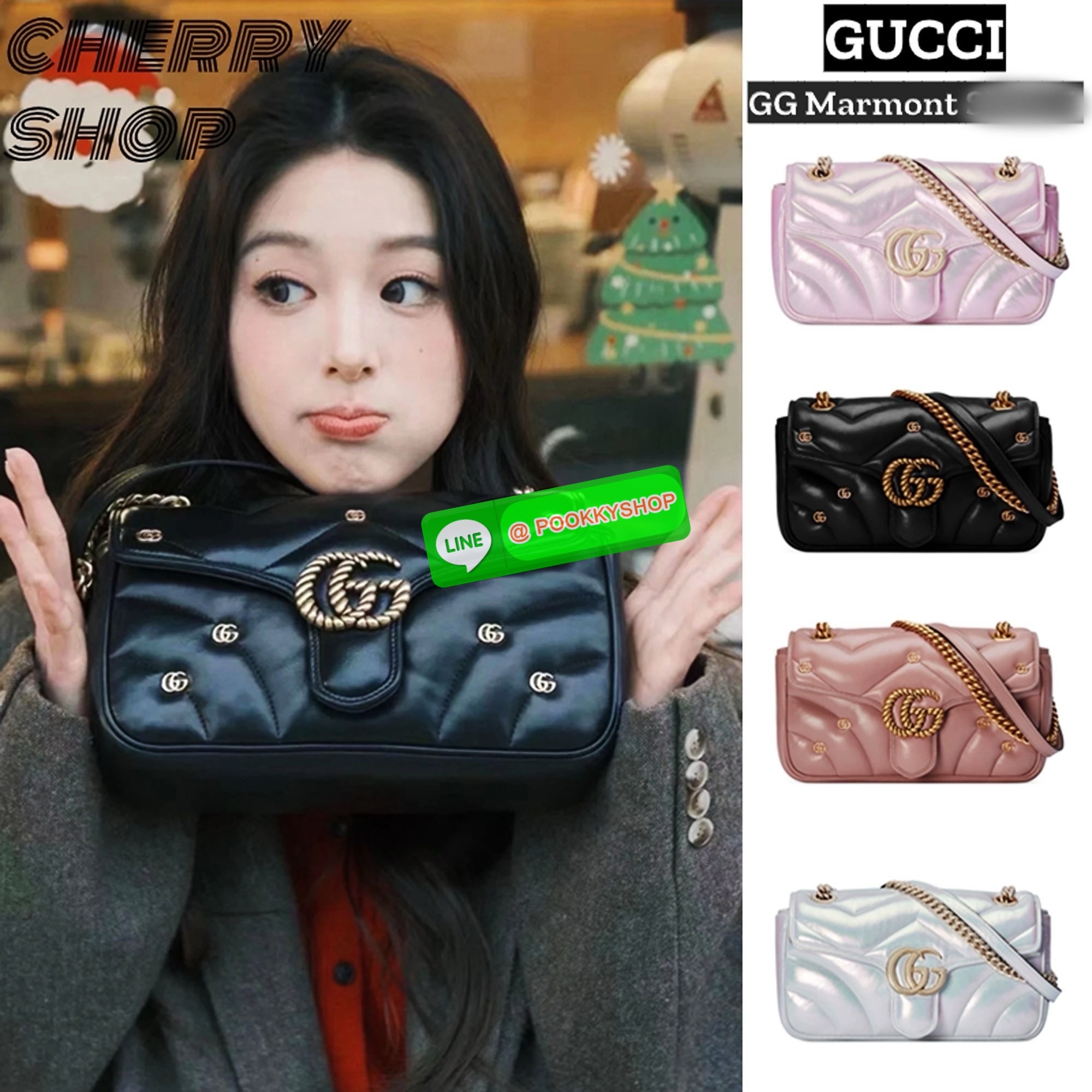 GUCCI GG Marmont Shoulder Bag with monogram-plaque กระเป๋าสะพายรุ่นคลาสสิค ดีไซน์ใหม่ ตกแต่งโลโก้ GG เต็มใบ เพิ่มความลูกคุณลักชูไปอีก สีสวยขับผิว ดูแพง อัพลุคได้สบายๆ เป็นไอเท็มที่ใช้เป็น everyday bag ได้เลย ใบนี้ต้องแนะนำเลยจ้า
