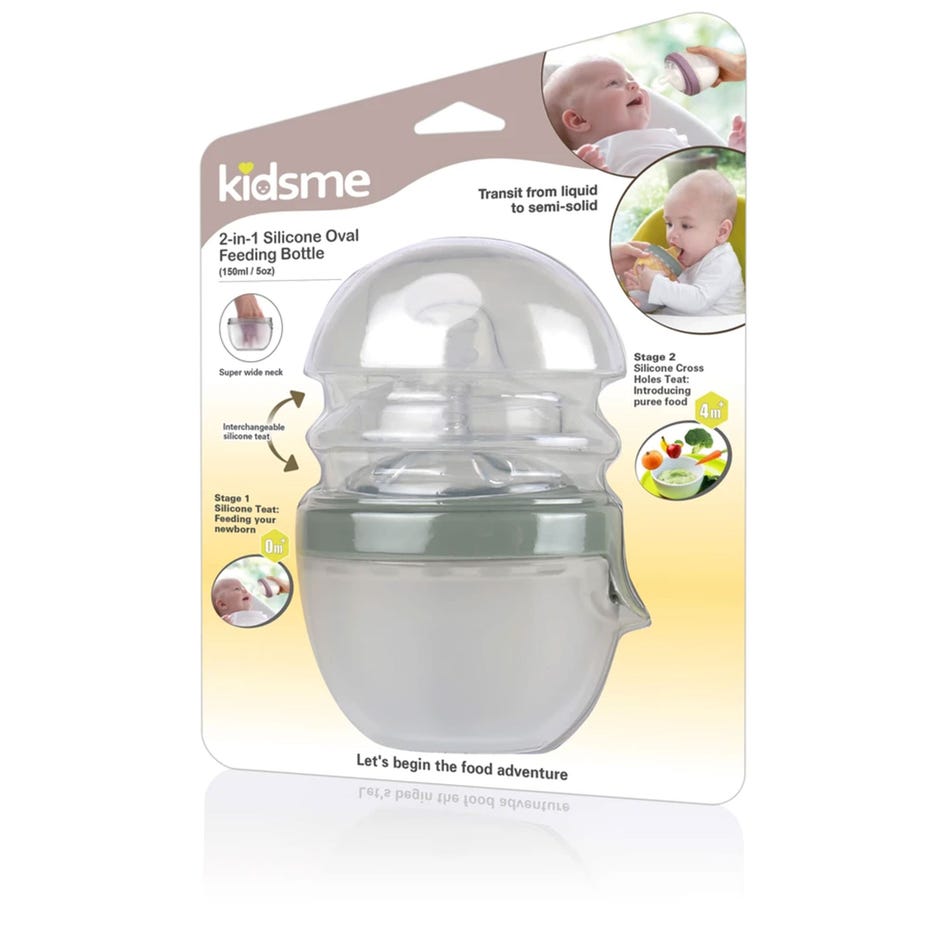 Kidsme ขวดนมซิลิโคน 2 in 1 พร้อมจุกป้อนอาหาร Oval Feeding Bottle