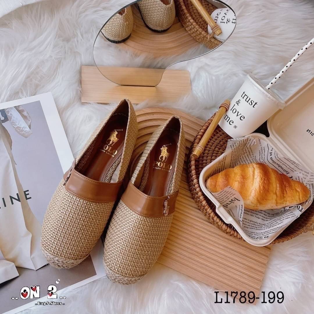 รองเท้าคัช POLO ปักอะไหล่ทอง แนวสปอร์ต ผ้าแคนวาน กับ ลายกระสอบสุดคลาสสิค สวยมากค่ะ พร้อมส่ง2สี