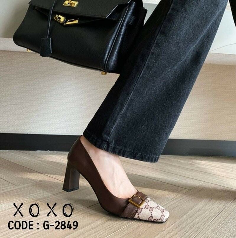 สินค้าพร้อมส่ง คัชชู หน้าตัด งานเก๋ใส่สบาย ส้นแท่ง วัสดุหนัง PU หนังนุ่ม แต่งคาดเข็มขัดสวย เก๋