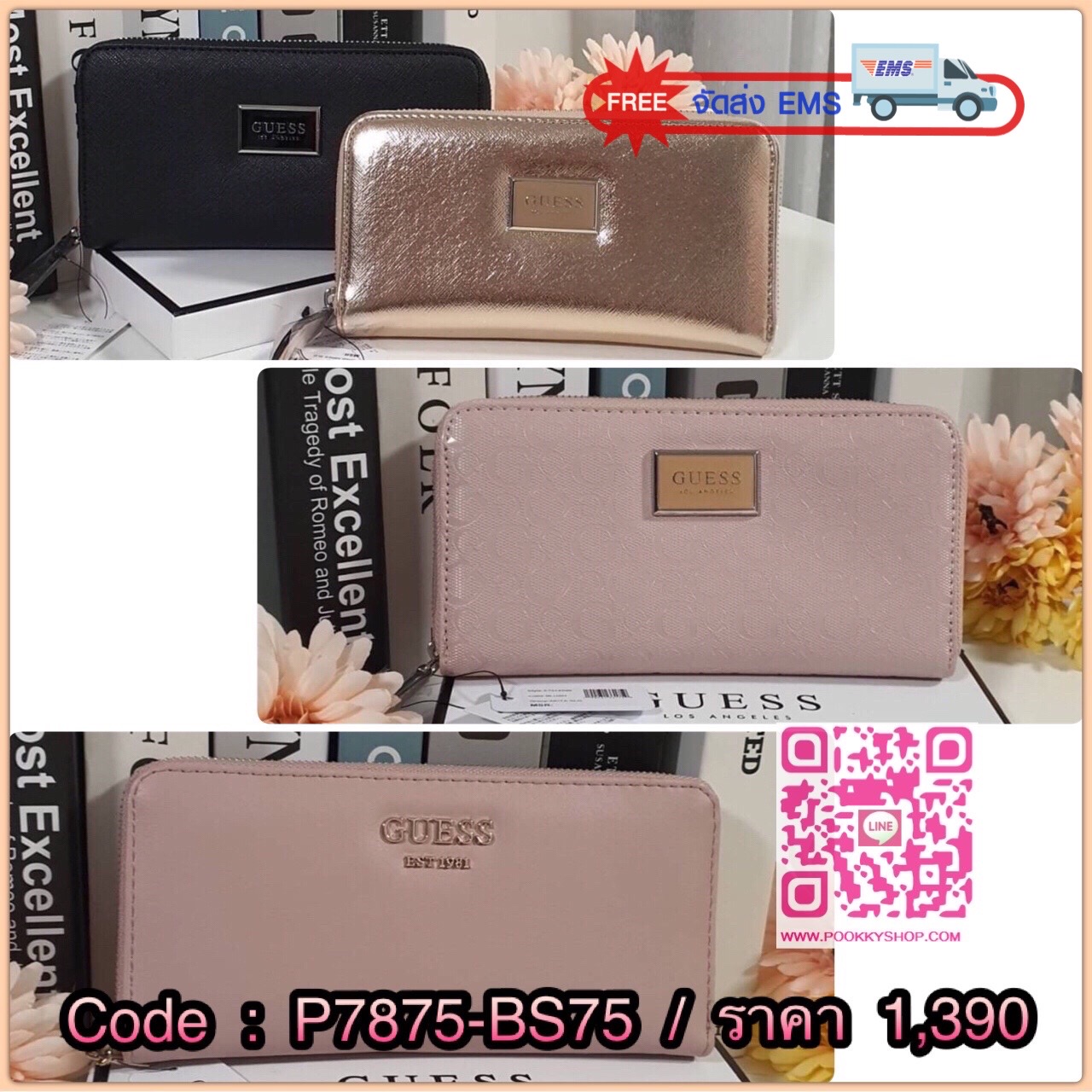 GUESS WOMEN'S WALLET กระเป๋าตังค์แบบซิปรอบ หนังลาย SAFFIANO ประดับโลโก้แบรนด์ด้านบน ด้านในมีซิปกลาง ไว้ใส่เหรียญ มีช่องใส่บัตรหลายช่อง ช่องใส่ธนบัตรมี2ช่องใหญ่ น้ำหนักเบา อุปกรณ์ครบ ห้ามพลาดค่า!