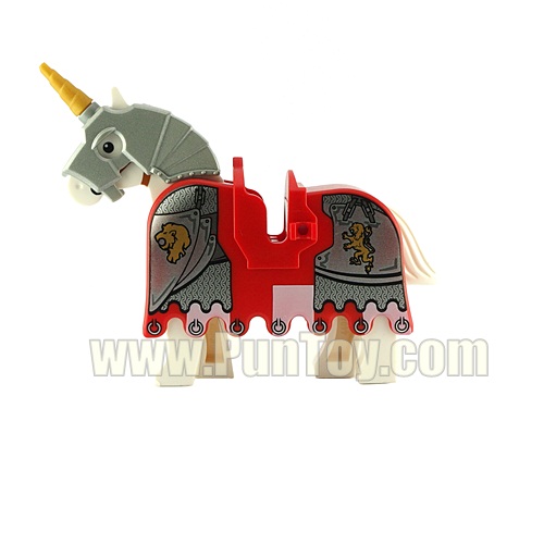 ม้า+Red Horse Barding, Ruffled Edge with Gold Lions