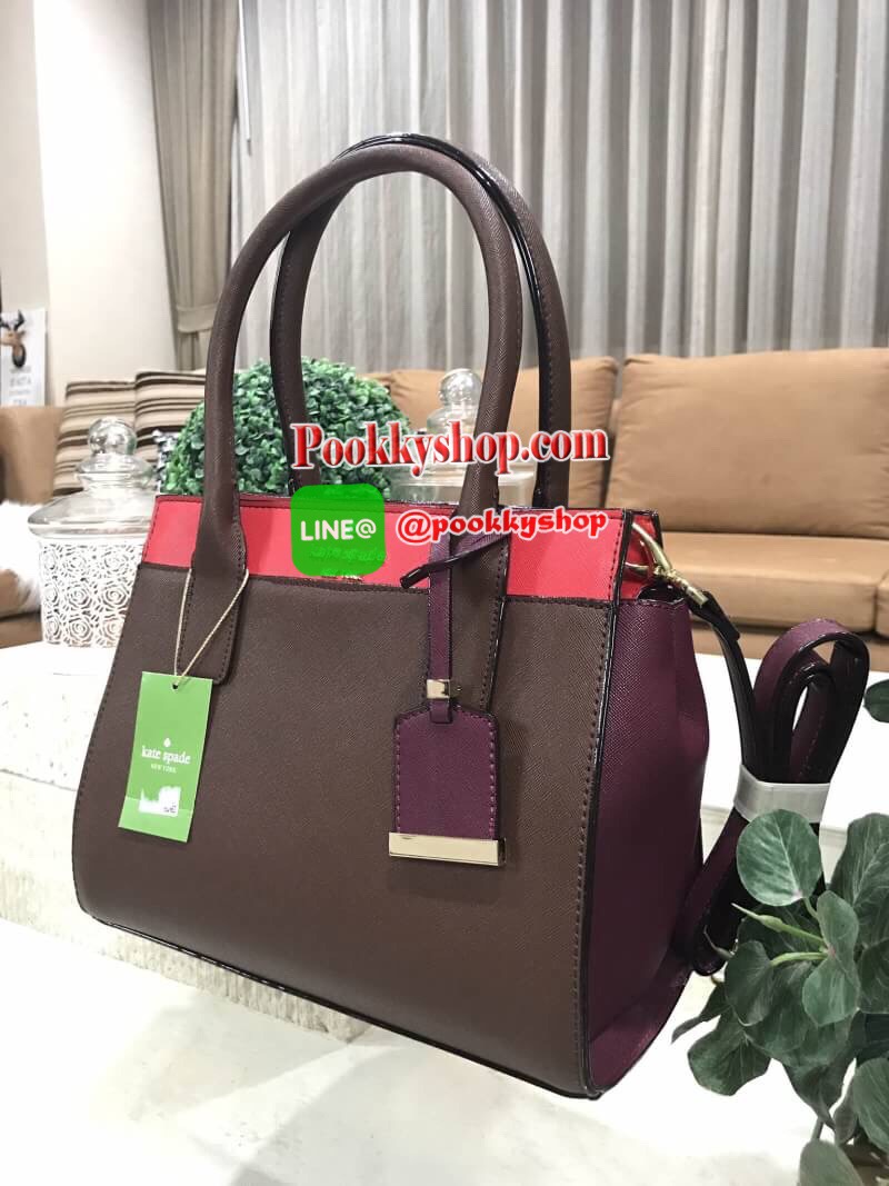 พร้อมส่งรุ่นหายาก! Kate Spade New York Women's Cameron Street Candace Satchel (Apple jelly / Merlot / Mahogany) กระเป๋าถือหรือสะพายหนัง Saffiano สวยอยู่ทรงสไตล์ PRADA รุ่นนี้โดดเด่นที่สี Multicolor สุดชิค ด้านหน้าประดับโลโก้แบรนด์อะไหล่ทอง พร้อมสายสะ