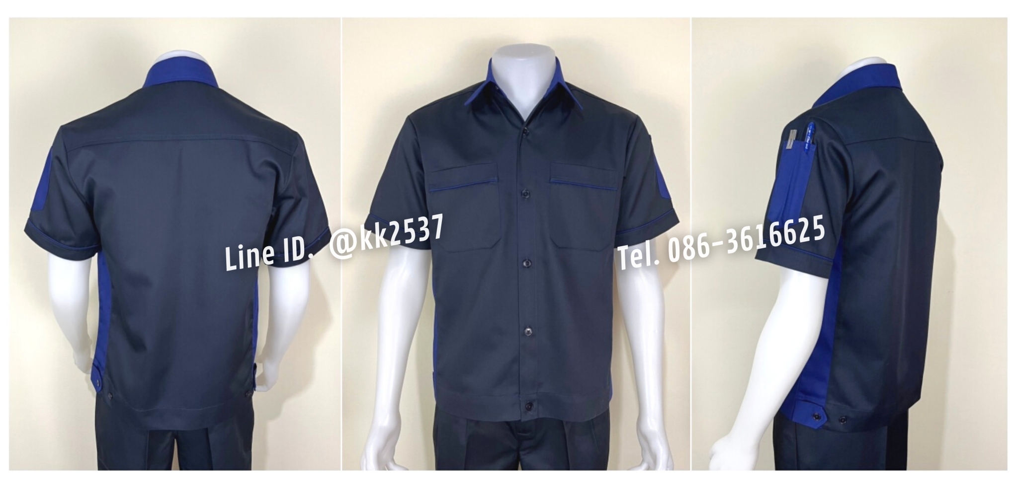 รหัส A 229 เสื้อช่างแขนสั้นแบบกรมข้างน้ำเงิน(สั่งตัด)