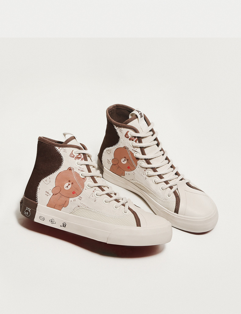 Line Friends รองเท้าผ้าใบหุ้มข้อ พื้นยาง สกรีนลายหมีบราวน์ โคนี่ น่ารัก พื้นนิ่มใส่สบาย