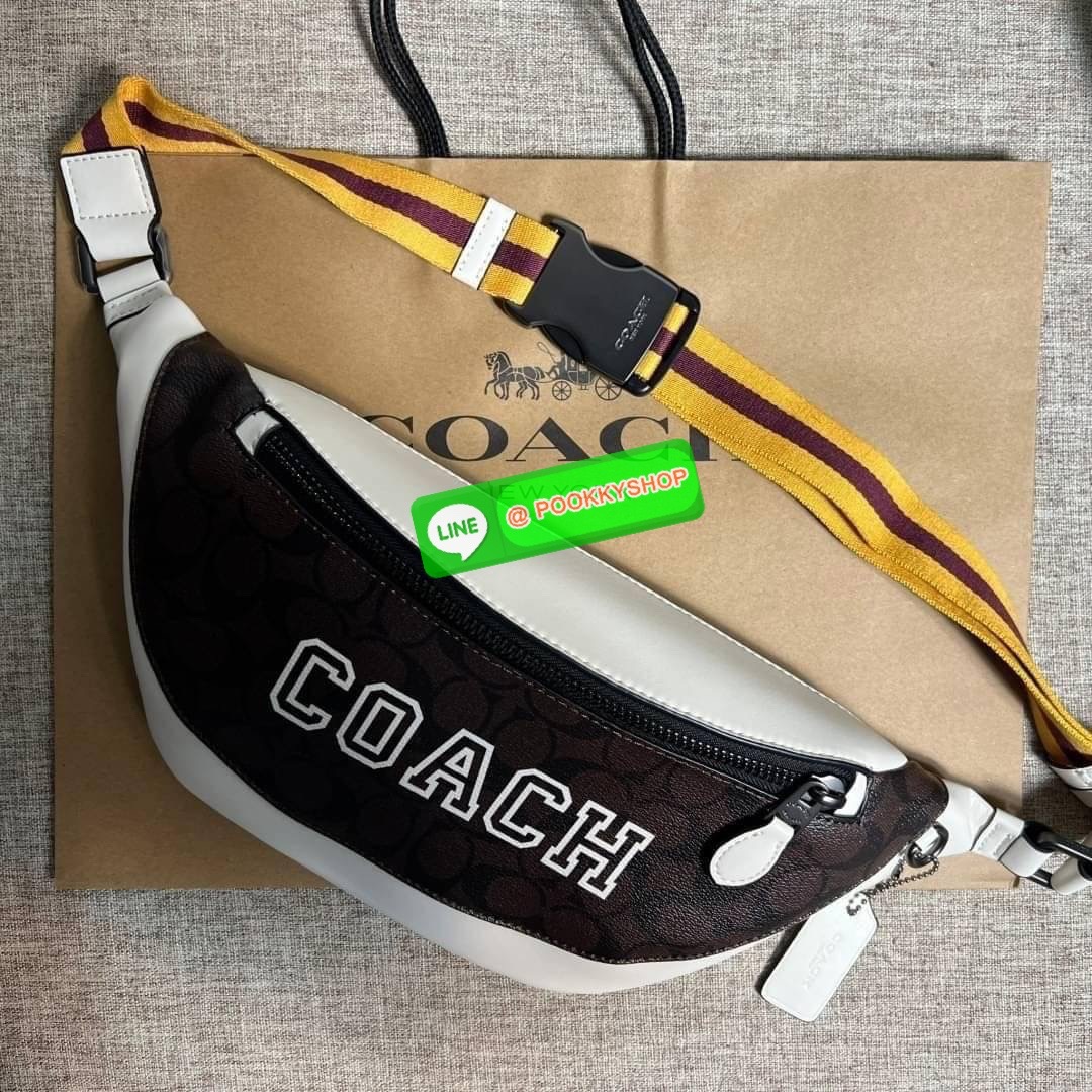 Coach Warren Belt Bag In Signature Canvas ( CB912 )With กระเป๋าคาดอก/เอว Coach Warren ในแคนวาสซิกเนเจอร์พร้อม ผ้าใบเคลือบซิกเนเจอร์และหนังลูกวัวอย่างดี ภายในกระเป๋ามัลติฟังก์ชั่น ปิดซิป ซับในผ้า กระเป๋าซิปด้านนอก สายปรับได้ ยาว 34 1/2" ใส่ได้เอว
