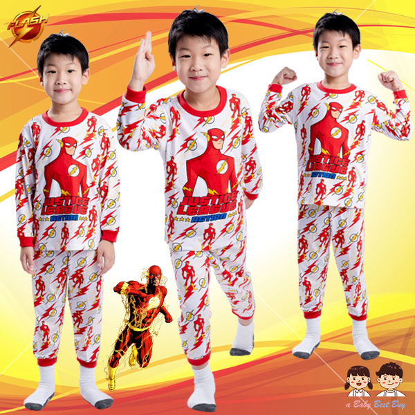 ฮ (Size S-M-L) ชุดนอนเด็กผู้ชาย justice league - The Flash เสื้อแขนยาว กางเกงขายาว ลายเดอะเดอะแฟลช สุดเท่ห์ ลิขสิทธิ์แท้ (สำหรับเด็กอายุ 2-8 ปี )