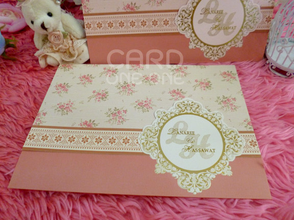 การ์ดแต่งงาน วินเทจ หวานๆ แนวนอน 3 พับ