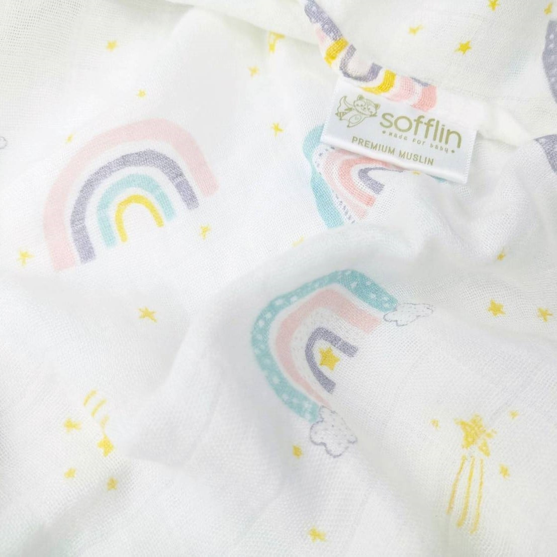 Sofflin ผ้าอ้อมใยไผ่ ผ้าอ้อมมัสลิน ผ้าห่อตัวเด็ก เนื้อนุ่ม ขนาด 120x120cm (47 นิ้ว) ผืนใหญ่พิเศษ