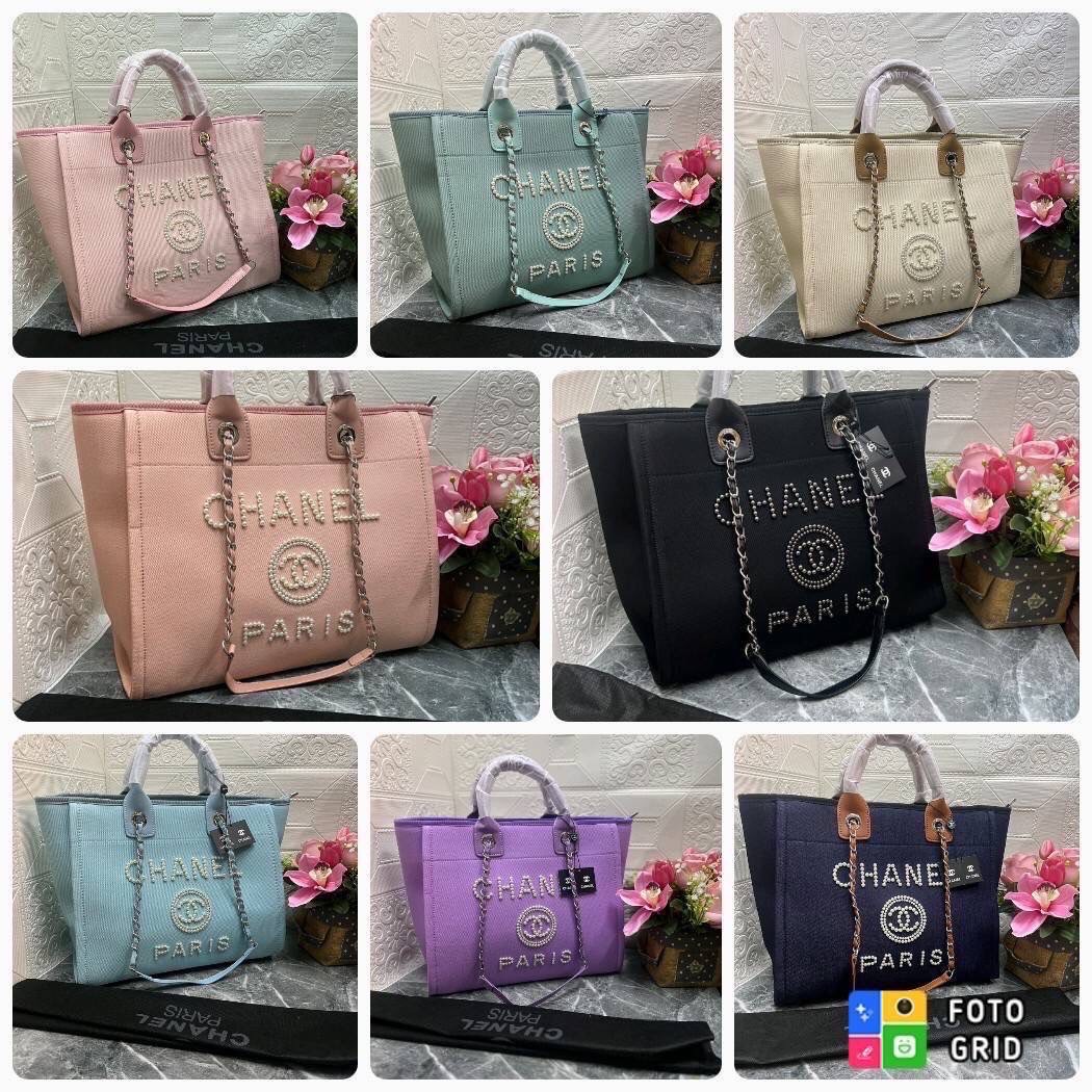 Chanel Bag Chanel ทรง tote หน้าปักมุกโลโก้แบรนด์ งานซิปใบใหญ่จุของได้เยอะ สาวๆนักช้อปห้ามพลาดน้า