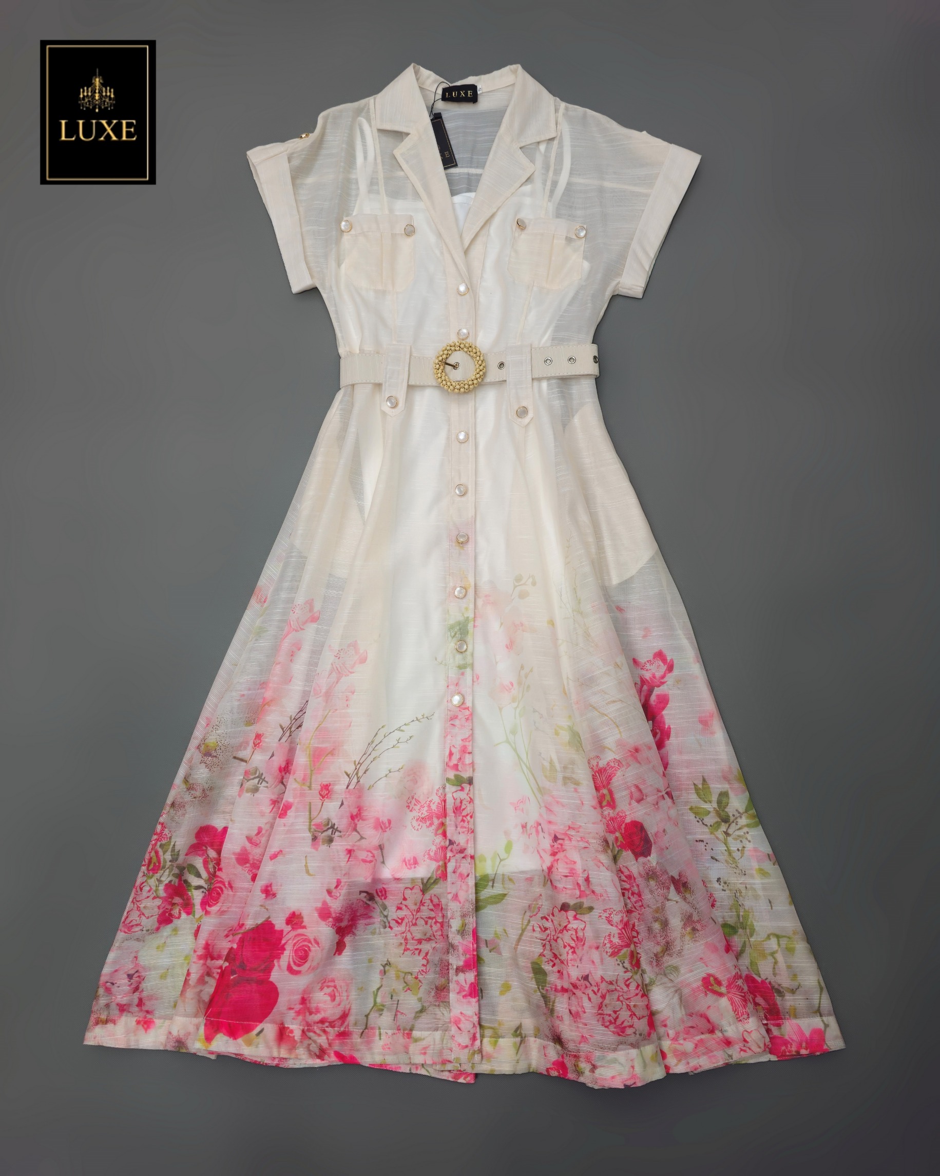 เดรสแฟชั่น เดรสเสื้อคอปกเทเลอร์ แต่งกระเป๋าสองข้าง