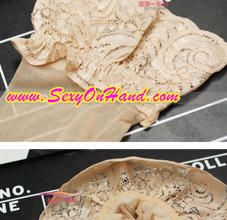 ถุงน่องเซ็กซี่ ถุงน่องซีทรู เนื้อบางเบา สีเนื้อ ขอบลูกไม้ หนา 3 นิ้ว สไตล์สาวปารีส สวยเซ็กซี่